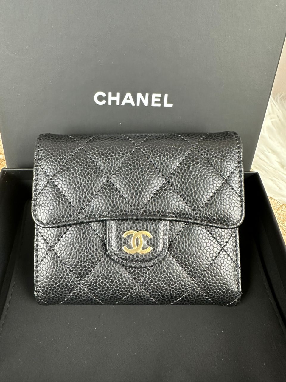 Chanel Classic Small Flat Wallet (Black Caviar GHW) - May's Collections